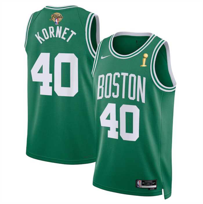 Mens Boston Celtics #40 Luke Kornet Kelly Green 2024 Finals Champions Icon Edition Stitched Basketball Jersey Dzhi